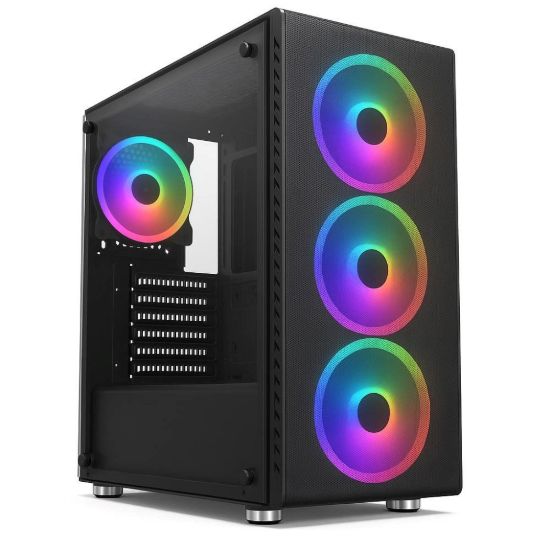 Obrázek 1stCOOL skříň Rainbow 4, Mid Tower, ATX, AU, Průhledná bočnice, 4x 120mm Fan, 650 W, 88+, Černá