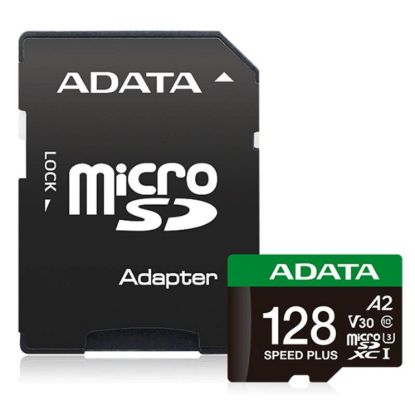 Obrázek ADATA MicroSDXC karta 128 GB Speed Plus, U3, C10, A2, V30 (R: 180/ W: 160 MB/ s) + SD adaptér