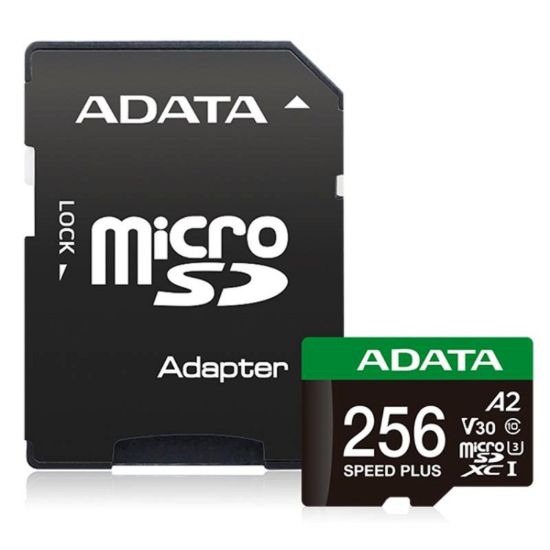 Obrázek ADATA MicroSDXC karta 256 GB Speed Plus, U3, C10, A2, V30 (R: 180/ W: 160 MB/ s) + SD adaptér