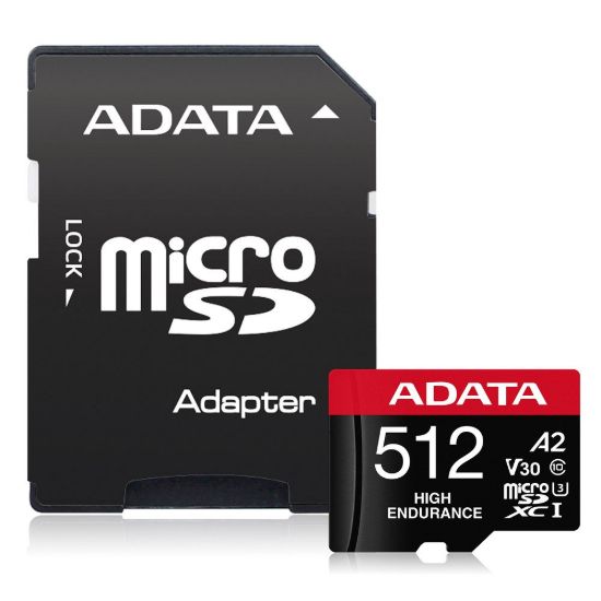 Obrázek ADATA MicroSDXC karta 512 GB High Endurance UHS- I C10 V30 A2 (R: 100/ W: 85 MB/ s) + SD adaptér
