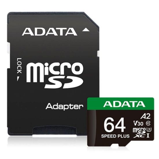 Obrázek ADATA MicroSDXC karta 64 GB Speed Plus, U3, C10, A2, V30 (R: 160/ W: 140 MB/ s) + SD adaptér