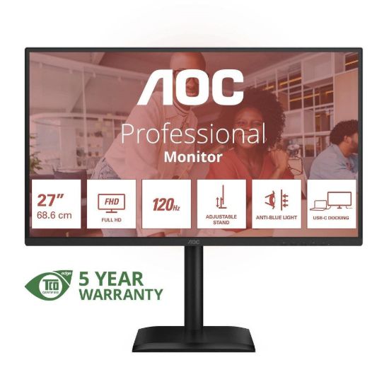 Obrázek AOC MT 27" 27E4CV - 1920 x 1080, IPS, 120 Hz, 1xHDMI, 1xDP, USB hub, USB- C, PD, RJ45, Repro, Pivot