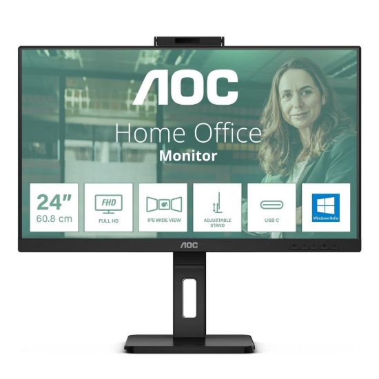 Obrázek AOC MT IPS LCD WLED 23, 8" 24P3CW - IPS panel, 1920 x 1080, 300cd, 2xHDMI, DP, USB- C, 4xUSB 3.2, pivot, repro, webcam