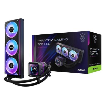 Obrázek ASROCK Vodní chladič Phantom Gaming 360 LCD, 3 x 120mm, ARGB, LGA1851, AM5, černá