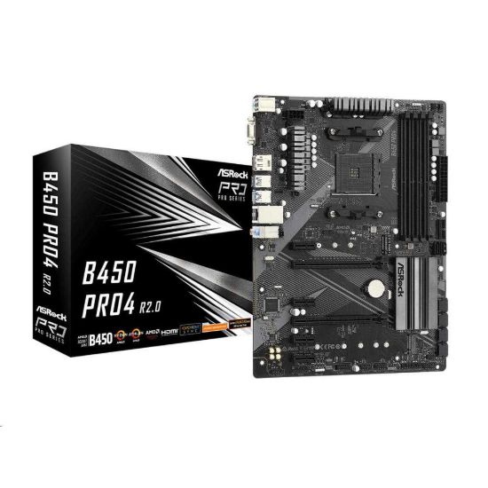 Obrázek ASRock MB Sc AM4 B450 PRO4 R2.0, AMD B450, 4xDDR4, 1xDP, 1xHDMI, VGA