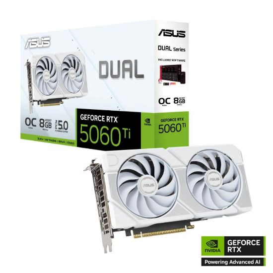 Obrázek ASUS VGA NVIDIA GeForce RTX 5060 Ti DUAL OC 8G WHITE, 16 GB GDDR7, 3xDP, 1xHDMI
