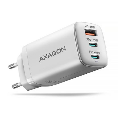 Obrázek AXAGON ACU- DP Q65 W, GaN nabíječka do sítě 65 W, 3x port (USB- A + dual USB- C), PD3.0/ QC4+/ PPS/ Apple, bílá