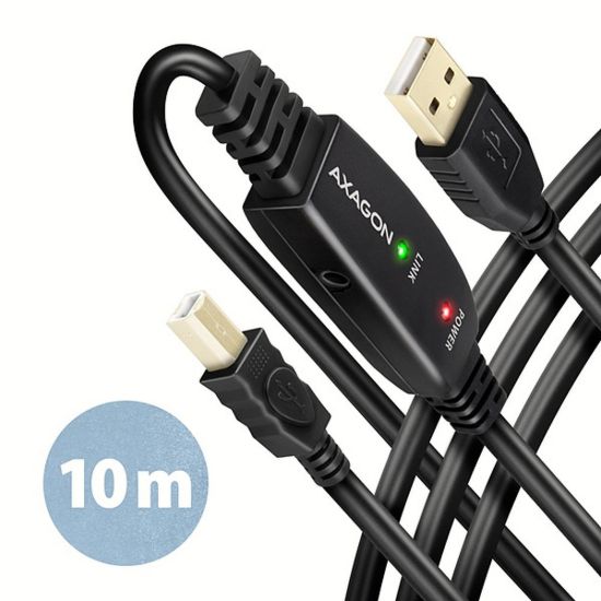 Obrázek AXAGON ADR- 210B, USB 2.0 A- M - > B- M aktivní propojovací / repeater kabel, 10m