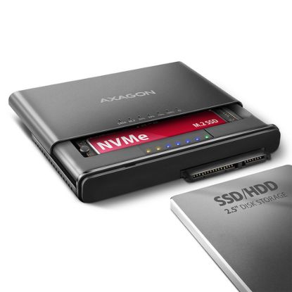 Obrázek AXAGON ADSA- CC USB- C 10Gbps - NVMe M.2 SSD & SATA 2.5"/ 3.5" SSD/ HDD CLONE MASTER 2 adaptér
