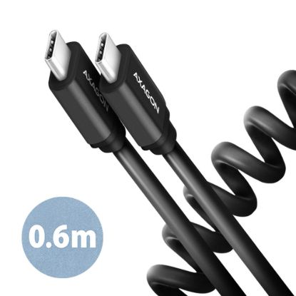 Obrázek AXAGON BUCM- CM10 TB, TWISTER kabel USB- C <- > USB- C, 0.6m, USB 2.0, PD 60 W 3A, ALU, tpe, černý