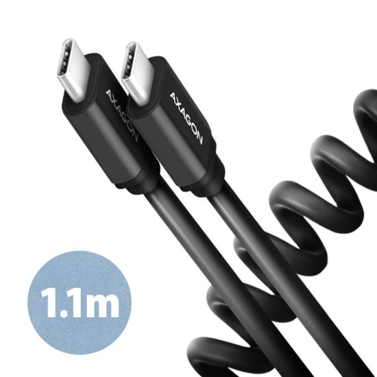 Obrázek AXAGON BUCM- CM20 TB, TWISTER kabel USB- C <- > USB- C, 1.1m, USB 2.0, PD 60 W 3A, ALU, tpe, černý