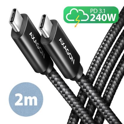 Obrázek AXAGON BUCM2- CM20AB, CHARGE kabel USB- C <- > USB- C, 2m, Hi- Speed USB, PD 240 W 5A, ALU, oplet, černý