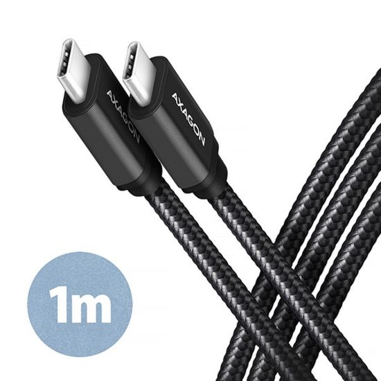 Obrázek AXAGON BUCM3- CM10AB, SPEED kabel USB- C <- > USB- C, 1m, USB 3.2 Gen 1, PD 60 W 3A, ALU, oplet, černý