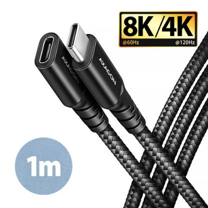 Obrázek AXAGON BUCM32- CF10AB prodlužovací kabel USB- C (M) <- > USB- C (F), 1m, USB 20Gbps, PD 240 W 5A, 8K HD, ALU, oplet…