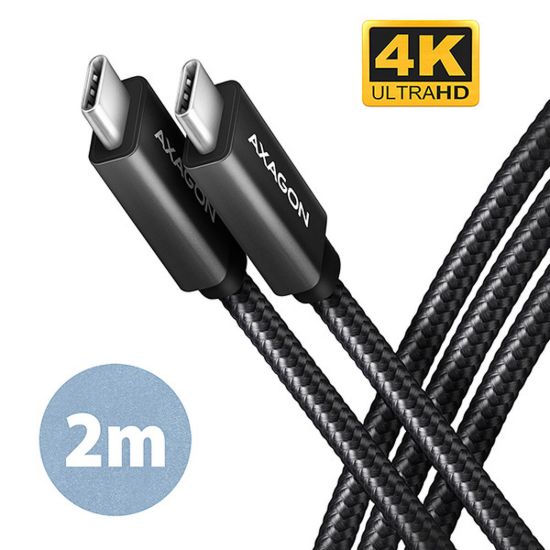 Obrázek AXAGON BUCM32- CM20AB, SPEED+ kabel USB- C <- > USB- C, 2m, USB 20Gbps, PD 100 W 5A, 4k HD, ALU, oplet, černý