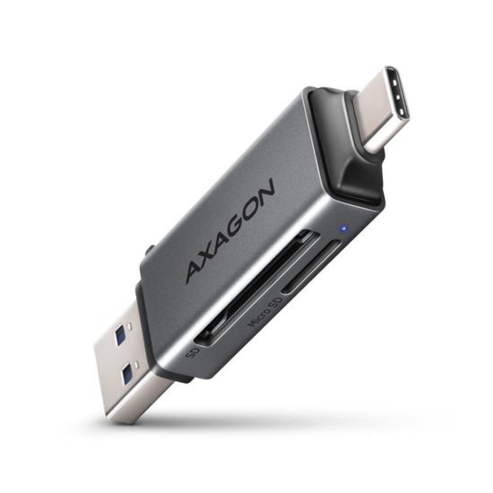Obrázek AXAGON CRE- DAC, USB- C + USB- A, 5 Gbps - MINI čtečka karet, 2- slot & lun SD/ microSD, podpora UHS- I