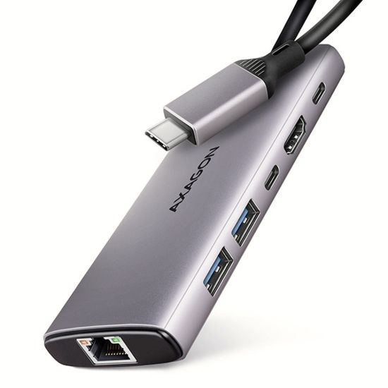 Obrázek AXAGON HMC- 6G2L, USB 10Gb/ s hub, 2x USB- A, 1x USB- C, HDMI 4k/ 60, RJ- 45, PD 100 W, kabel USB- C 15cm