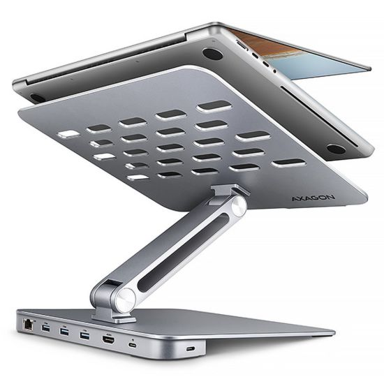 Obrázek AXAGON HMC- STND, stojan pro 10"- 17" notebooky, USB 5Gbps hub, 3x USB- A, HDMI 4k/ 60 Hz, RJ- 45, PD 100 W, kabel USB…