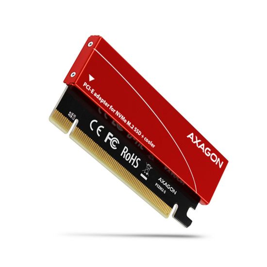 Obrázek AXAGON PCEM2- S, PCIe x16 - M.2 NVMe M- key slot adaptér, kovový kryt pro pasivní chlazení