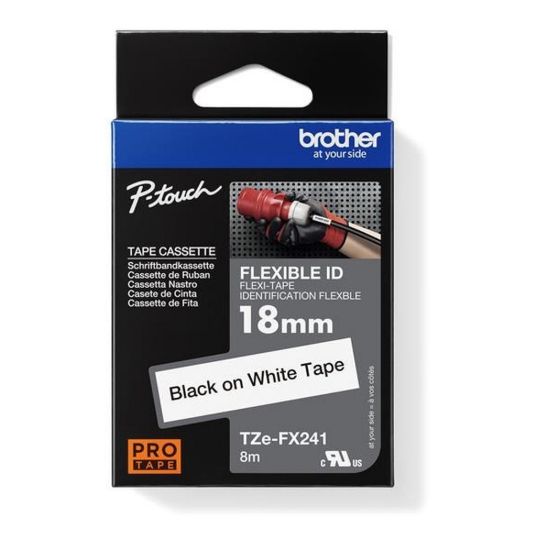 Obrázek BROTHER TZEFX241 - kazeta TZ šírky 18mm, flexibilní páskou TZE- FX241, bílá/ černé písmo