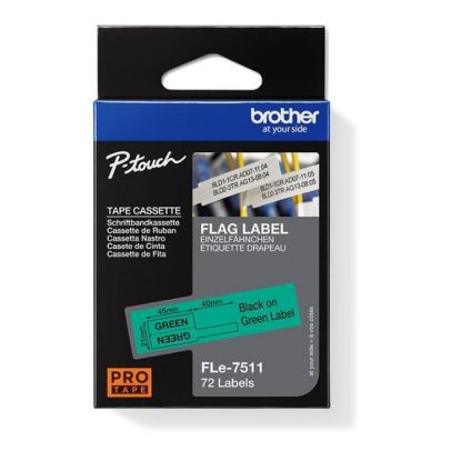 Obrázek BROTHER FLe- 7511 předřezané štítky - černá na zelené, 21 mm šířka