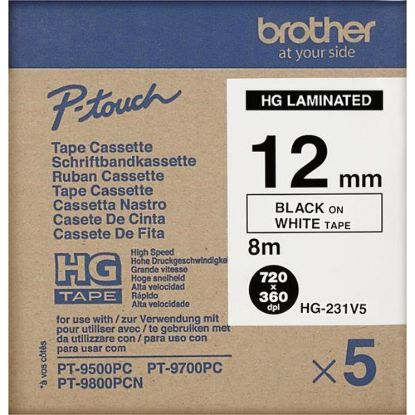 Obrázek BROTHER HGE- 231V5 Labelling Supplies, 12mm Black/ White (5 pcs Pack) High Grade Tape