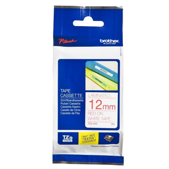 Obrázek BROTHER TZE232 - kazeta TZ šířky 12mm, laminovaná TZE- 232, bílá/ červené písmo