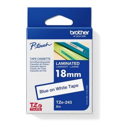 Obrázek BROTHER TZE243 - kazeta TZ šířky 18mm, laminovaná TZE- 243, bílá/ modré písmo