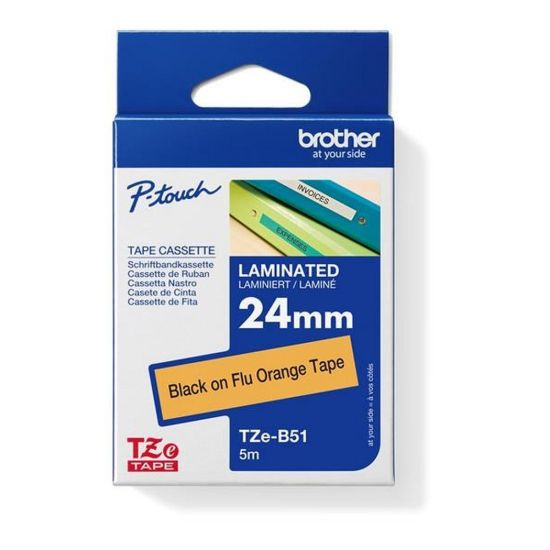 Obrázek BROTHER TZEB51 - kazeta TZ šířky 24mm, laminovaná TZE- B51, signální oranžová/ černé písmo