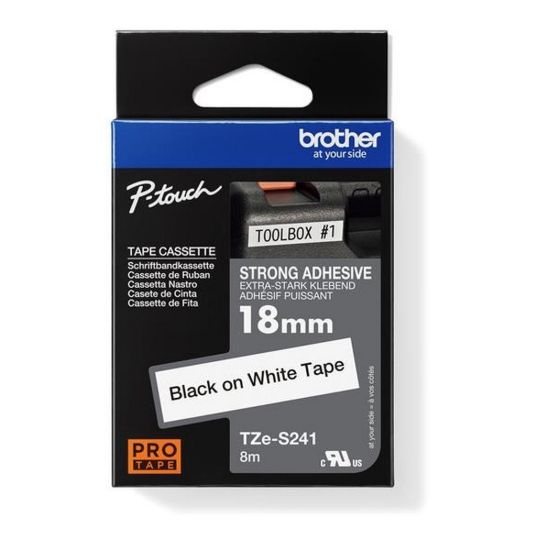 Obrázek BROTHER TZES241 - kazeta TZ šířky 18mm, extrémně adhesivní lamino TZE- S241, bílá/ černé písmo