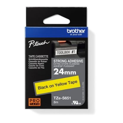 Obrázek BROTHER TZES651 - kazeta TZ šířky 24mm, extrémně adhesivní lamino TZE- S651, žlutá/ černé písmo