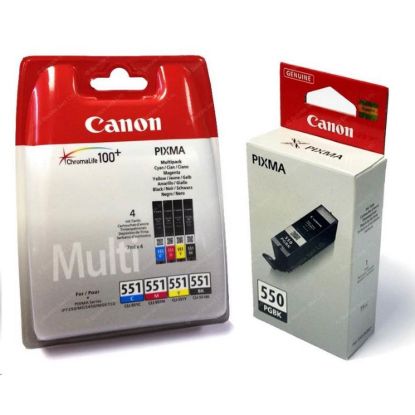 Obrázek Canon CARTRIDGE PGI- 550/ CLI- 551 PGBK/ C/ M/ Y/ BK/ GY MULTI- PACK pro iP8750, MG6350, MG7150, MG7550 (319 str.)