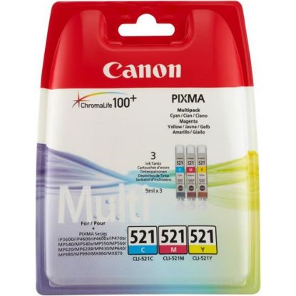 Obrázek Canon CARTRIDGE CLI- 521 C/ M/ Y MULTI- PACK SEC pro IP3600, MP 540, 550, 560, MP620, 630, 640, MP980, 990
