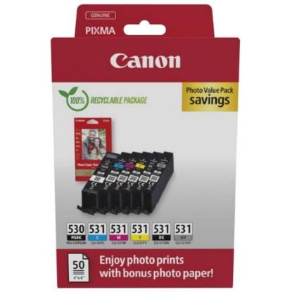 Obrázek Canon Cartridge PGI- 530/ CLI- 531 PGBK/ C/ M/ Y/ BK/ GY + Canon PAPÍR GP- 501 4 x 6 50