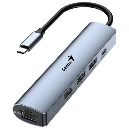 Obrázek GENIUS hub UH- 545, USB- C na 3x USB 3.0 + 15 W USB- C + RJ45, šedá