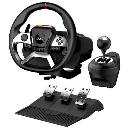 Obrázek GENIUS Volant s pedály GX Gaming SpeedMaster X5 FF, Řadící páka, Drátový USB- C, vibrační, PC, PS4, Xbox One