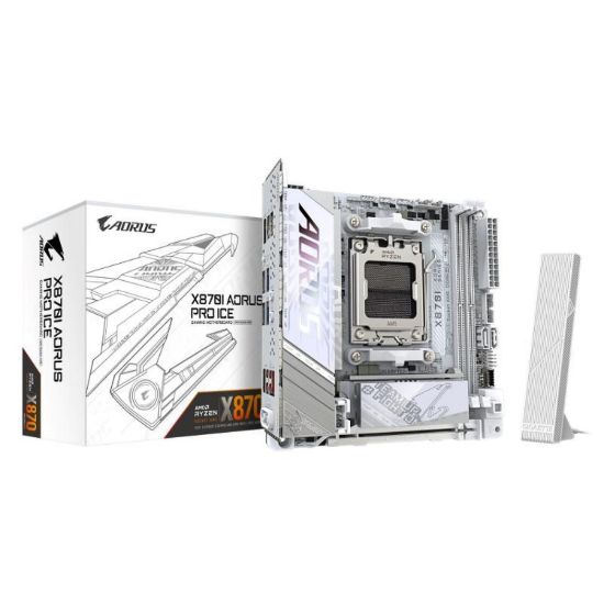 Obrázek GIGABYTE MB Sc AM5 X870I AORUS PRO ICE, AMD X870, 2xDDR5, 1xHDMI, 1xUSB4, WiFi, Mini- ITX