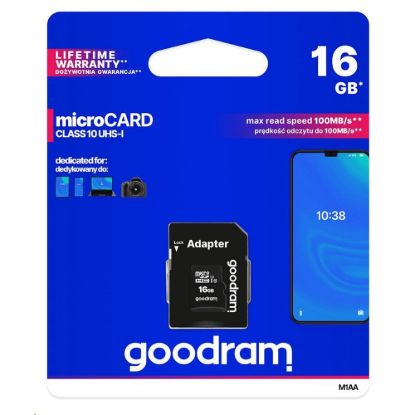 Obrázek GOODRAM MicroSDHC karta 16 GB M1AA, UHS- I Class 10, U1 + adaptér