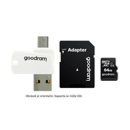 Obrázek GOODRAM microSDXC karta 64 GB M1A4 All- in- one (R: 100/ W: 10 MB/ s), UHS- I Class 10, U1 + Adapter + OTG card reader…