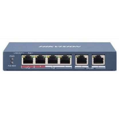 Obrázek HIKVISION DS- 3E0106HP- E switch 1x 100TX HI- PoE + 3x 100TX PoE; 2x 100TX uplink, 60 W, Super PoE