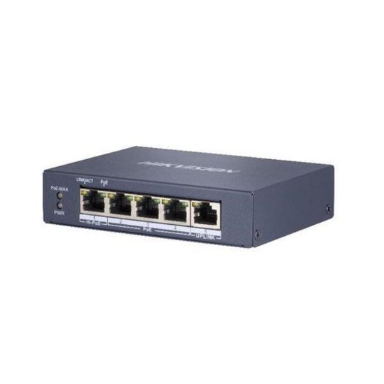 Obrázek HIKVISION DS- 3E0505HP- E, full Gb switch 4x PoE (1x HI- PoE), 1x uplink RJ- 45, 60 W, dosah až 300m