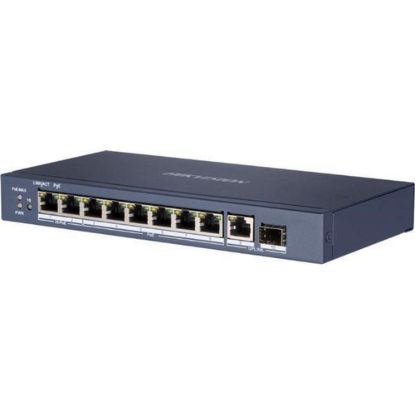 Obrázek HIKVISION DS- 3E0510HP- E, full Gb switch 8x PoE (2x HI- PoE), 1x uplink RJ- 45 + 1x uplink SFP, 110 W, dosah až 300m