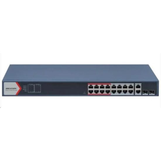 Obrázek Hikvision DS- 3E1318P- EI(B), Smart managed switch 16 x 100TX PoE + 2x Gb Uplink Combo port, 230 W, Super PoE- dosah až…