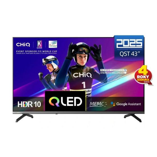 Obrázek CHiQ U43QST TV 43", UHD, QLED, ultratenká, Google TV, DLG 120 Hz, Dolby Audio, Frameless, metalická