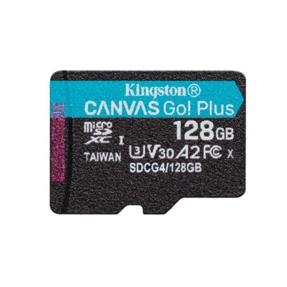 Obrázek Kingston MicroSDXC karta 128 GB Canvas Go! Plus, R: 200/ W: 160MB/ s, Class 10, UHS- I, U3, V30, A2 + Adaptér