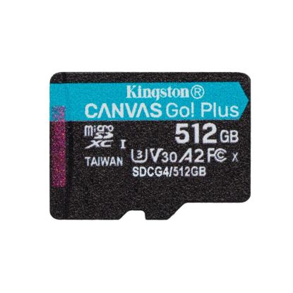 Obrázek Kingston MicroSDXC karta 512 GB Canvas Go! Plus, R: 200/ W: 160MB/ s, Class 10, UHS- I, U3, V30, A2 + Adaptér