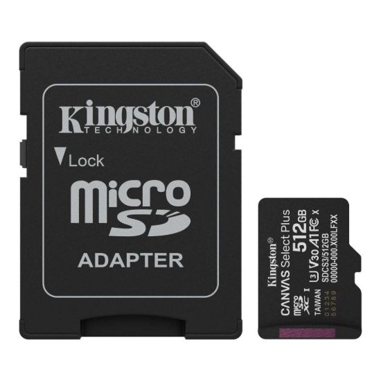 Obrázek Kingston MicroSDXC karta 512 GB Canvas Select Plus, U3, V30, A1, SD Adaptér