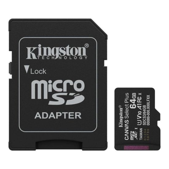 Obrázek Kingston MicroSDXC karta 64 GB Canvas Select Plus, U1, V10, A1, SD Adaptér
