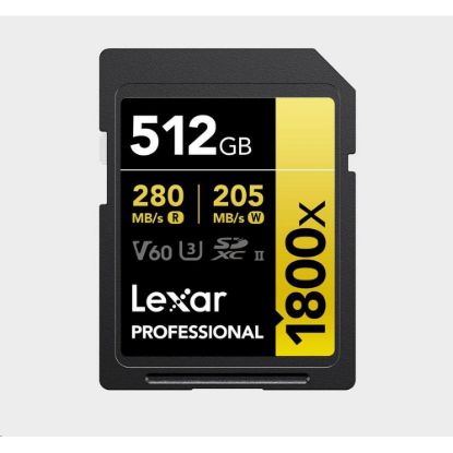 Obrázek Lexar SDXC Pro 1800x U3 UHS- II R280/ W210 (V60) 512 GB