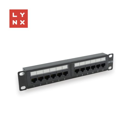Obrázek LYNX 10" patch panel 12- port, UTP Cat5e, 50µ, nestíněný, černý